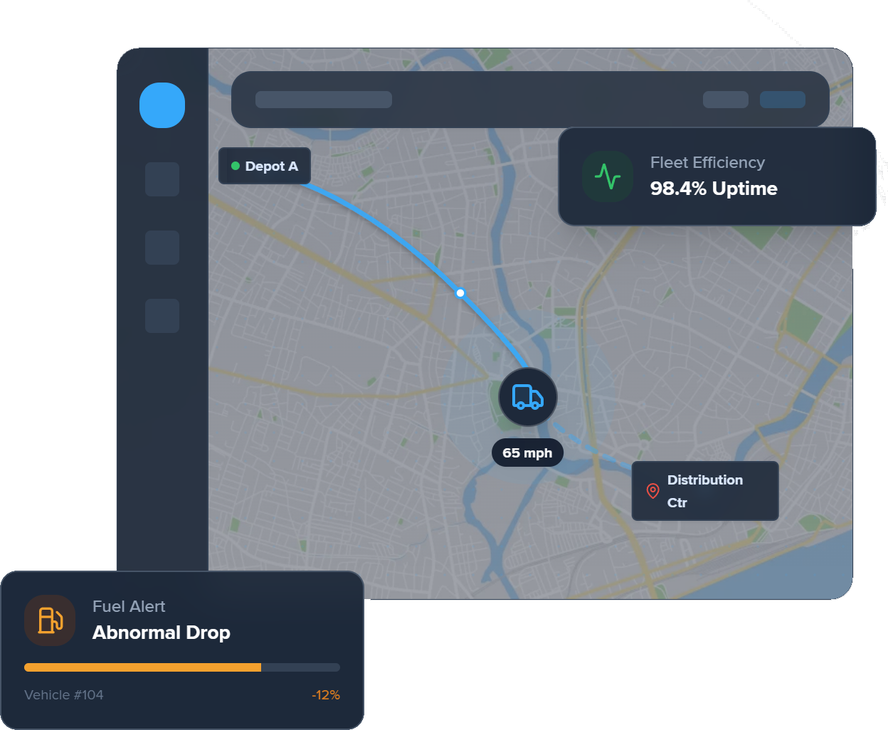 Fleet intelligence map with route, vehicle and operational alerts