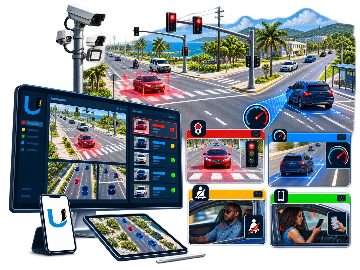 UTURN roadside camera enforcement for red lights, speed, seat belts and mobile phone use